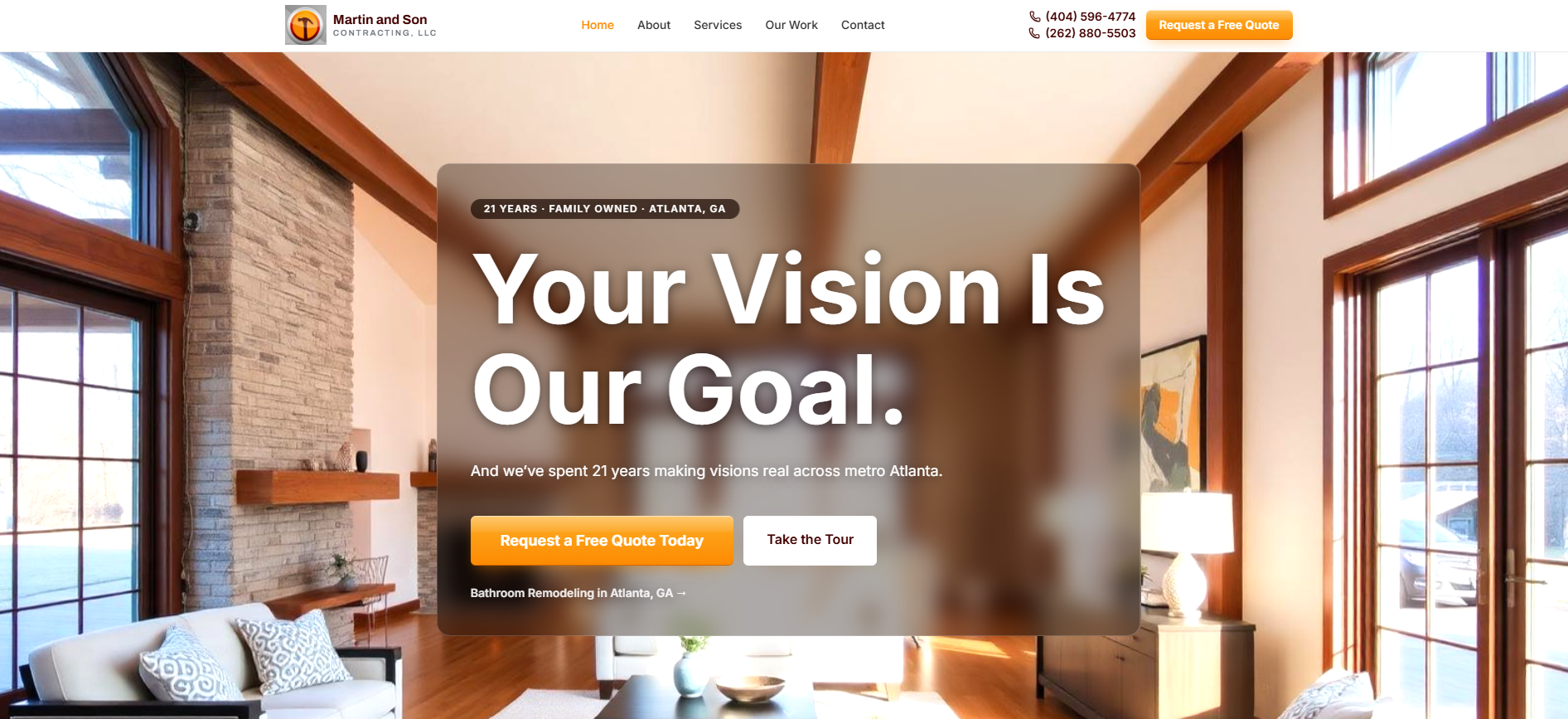 Martin and Son Contracting LLC website homepage built by Dawn